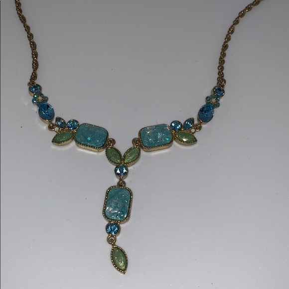 Powder Blue, Gold Stone & Crystal Necklace - Picture 1 of 4